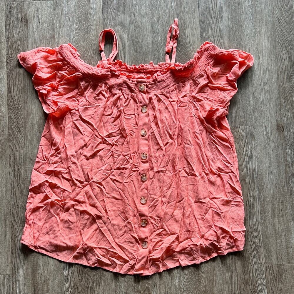Torrid Rayon Crepe Smocked Cold Shoulder Top Fusion Coral Size 1X